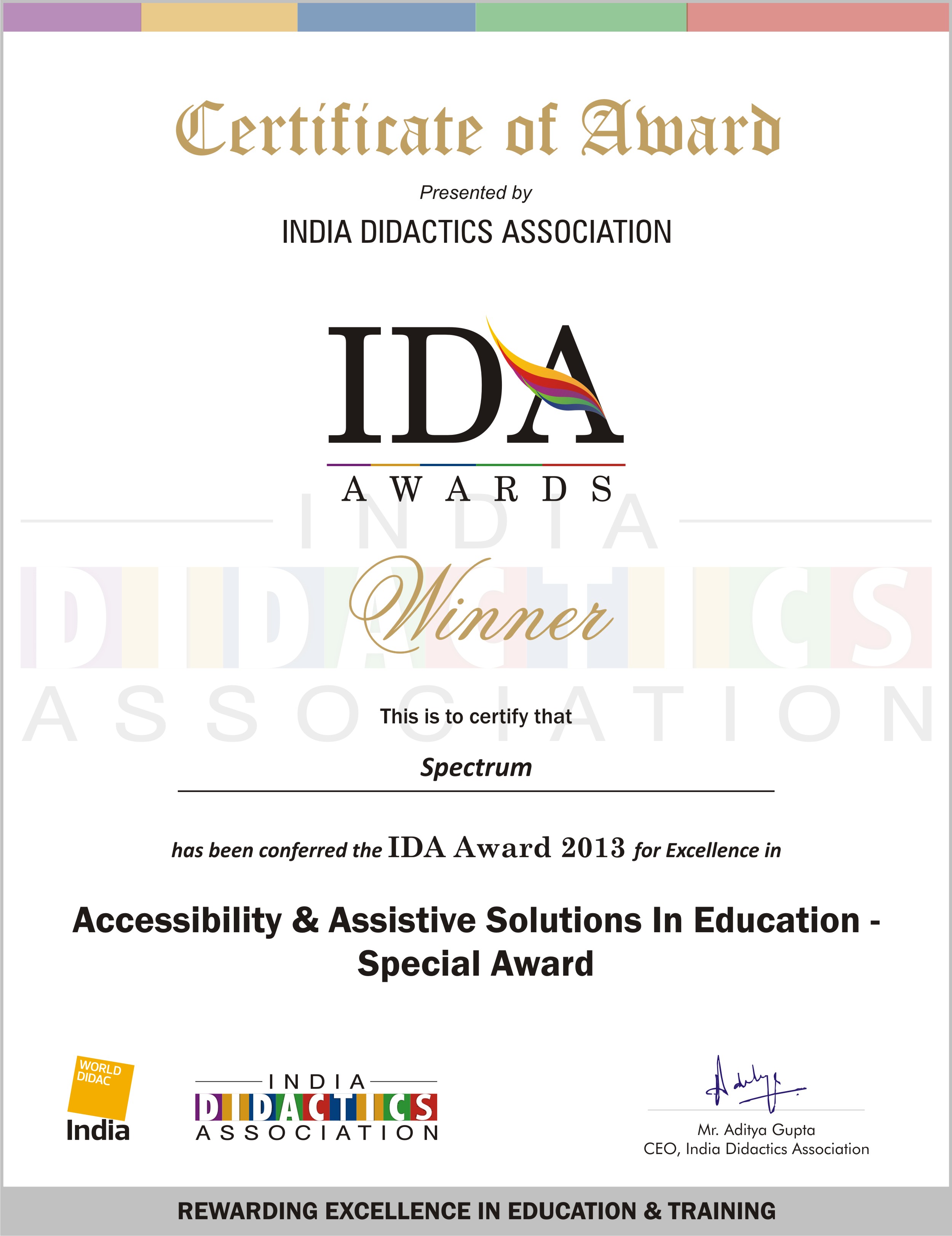 IDA Award 2013 | NatureNuture Eduserv Pvt. Ltd